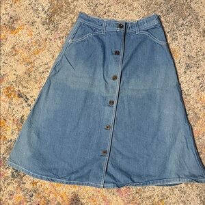 Vintage 1970s DiJon Blue Denim A-Line Skirt with Buttons 10